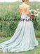 Simple V-neck Spaghetti Strap A-line Tulle Long Wedding Dresses Evening Dresses.DB10714