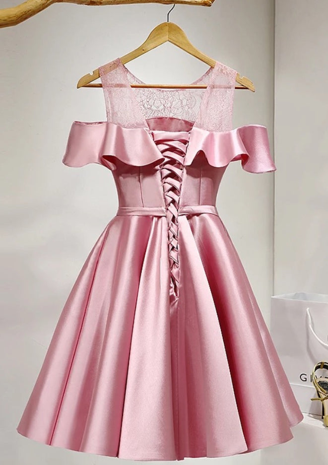 Elegant Off the Shoulder A-line Dusty-Rose Satin Short Homecoming Dresses Online, HD0651