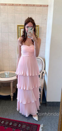 Elegant Strapless Sweetheart Ruffle Pink A-line Chiffon Prom Dress , Evening Dress  , BG799