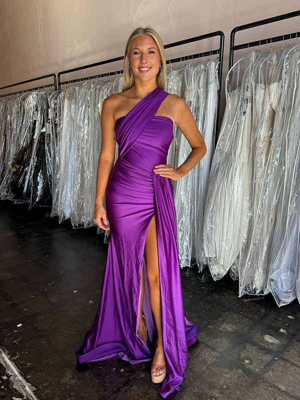 Sexy One Shoulder Mermaid Side Slit Purple Evening Prom Dresses Online DaintyBridal Sexy One Shoulder Mermaid Side Slit Purple Evening Prom Dresses Online DaintyBridal