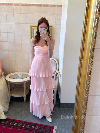 Elegant Strapless Sweetheart Ruffle Pink A-line Chiffon Prom Dress , Evening Dress  , BG799