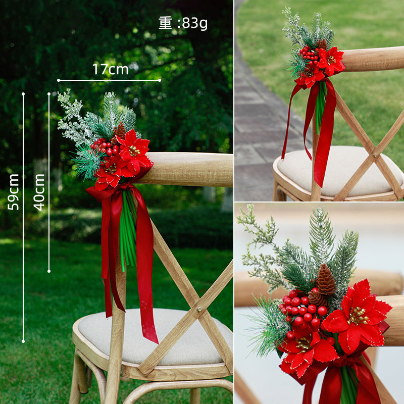 New Festival Christmas Chair Back Flower  Party Wedding Red Decorative Flower, CF17088