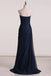 Elegant Sleeveless Straight Neck A-line Tulle Dark Navy Long Evening Prom Dress, OL027