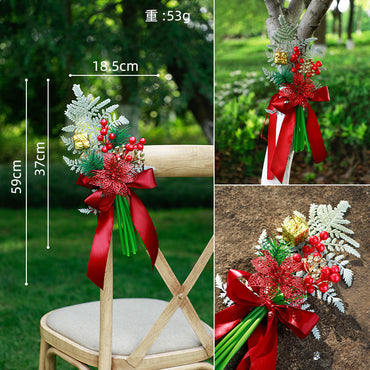 New Festival Christmas Chair Back Flower  Party Wedding Red Decorative Flower, CF17088