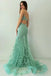 Charming Spaghetti Straps V-neck Mermaid Tulle Mint Green Long Evening Prom Dress Online, OL041