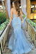 Charming Spaghetti Straps Mermaid Tulle Sky Blue Long Evening Prom Dress Online, OL039