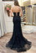 Charming Spaghetti Straps V-neck Mermaid Tulle Black Long Evening Prom Dress Online, OL040