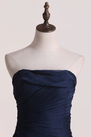 Elegant Sleeveless Straight Neck A-line Tulle Dark Navy Long Evening Prom Dress, OL027