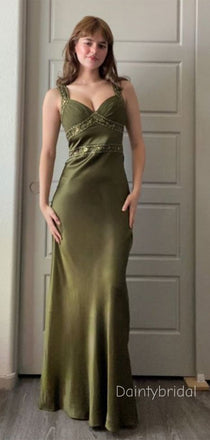 Elegant Sweetheart Beading Olive Green Soft Satin Maxi Long Mermaid Prom Dress ，Evening Dress , BG803