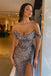 Sparkly Off the Shoulder Sequins Mermaid Long Prom Dresses with Side Slit, OL005