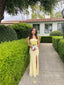Elegant Spaghetti Strap Square Side Slit Lace Yellow Maxi Long Bridesmaid dress , BG 793