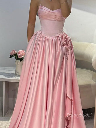 Gorgeous Strapless Pleats A-line Soft Satin Long Prom Dress ，Evening Dress , BG808