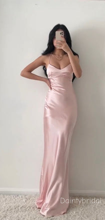 Elegant Spaghetti Straps V-Neck Soft Satin Blush Maxi Long Mermaid Bridesmaid Dress , BG789