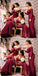 Elegant Long Sleeves Mermaid Straight Neck Satin Burgundy Bridesmaid Dresses Online, BG746