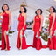 Elegant One Shoulder Mermaid Side Slit Jersey Red Bridesmaid Dresses Online, BG747