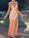 Sexy Side Slit Spaghetti Straps V-neck Soft Satin Ivory Long Mermaid Prom Dress , BG806