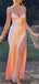 Sexy Side Slit Spaghetti Straps V-neck Soft Satin Ivory Long Mermaid Prom Dress , BG806