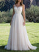 Simple V-neck Tulle Ivory Sleeveless Lace A-line Wedding Dress, WD0506