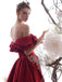 Off the Shoulder Red Satin Long Formal Evening Prom Dresses, BG161
