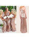 Rose Gold Sparkly Sequins Lace One Shoulder Bridesmaid Dresses, BG164