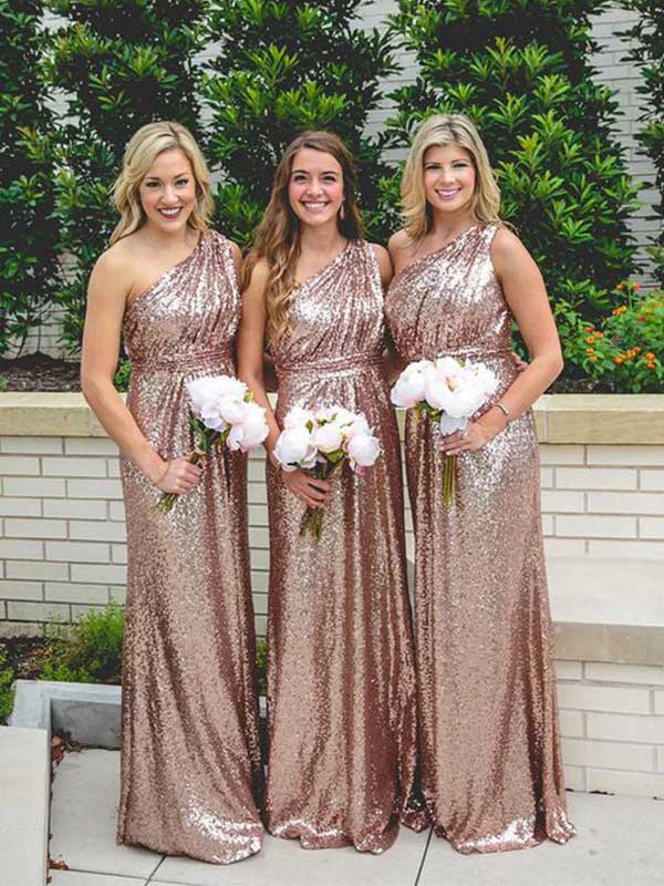 Rose Gold Sparkly Sequins Lace One Shoulder Bridesmaid Dresses, BG164 DaintyBridal Rose Gold Sparkly Sequins Lace One Shoulder Bridesmaid Dresses, BG164 DaintyBridal