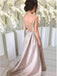 Simple V-neck Sleeveless High Low Sweep Train Silver Bridesmaid Dresses, BG166