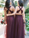Elegant A-line Floor Length Halter Tulle Sleeveless Bridesmaid Dresses, BG178