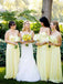 Simple Illusion A-line Applique Chiffon Yellow Long Bridesmaid Dress, BG269