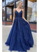A-line Navy Blue Tulle Lace Long Prom Dress Evening Dress, OL587