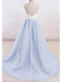 Spaghetti Straps Sweep Train Backless Light Blue Tulle Prom Dress Evening Dress OL589