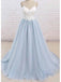 Spaghetti Straps Sweep Train Backless Light Blue Tulle Prom Dress Evening Dress OL589