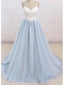 Spaghetti Straps Sweep Train Backless Light Blue Tulle Prom Dress Evening Dress OL589