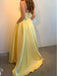 Simple V-neck Floor Length Satin Burgundy Yellow Prom Dress Evening Dress with Pockets, OL591