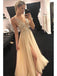 Elegant A-line V-neck Open Back Split Beaded Long Prom Dress Evening Dress with Applique, OL596
