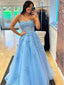 Sweetheart Neck Light Blue Long Lace Prom Dress Evening Dress, OL599