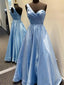 One Shoulder Blue Satin Long Prom Dress Evening Dress, OL601