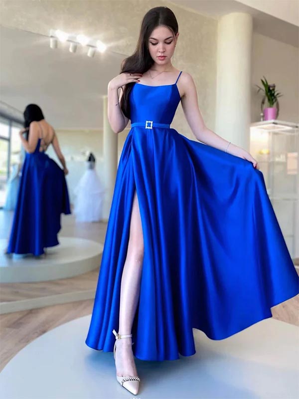 Backless Royal Blue Satin Long Prom Dress Evening Dress, OL602 DaintyBridal Backless Royal Blue Satin Long Prom Dress Evening Dress, OL602 DaintyBridal