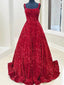 Red Square Neck Sequin Long Prom Dress Evening Dress, OL603