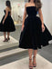 Tea Length Black Velvet Long Prom Dress Evening Dress, OL604