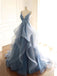 V-neck Blue Gray Long Lace Prom Dress Evening Dress, OL612