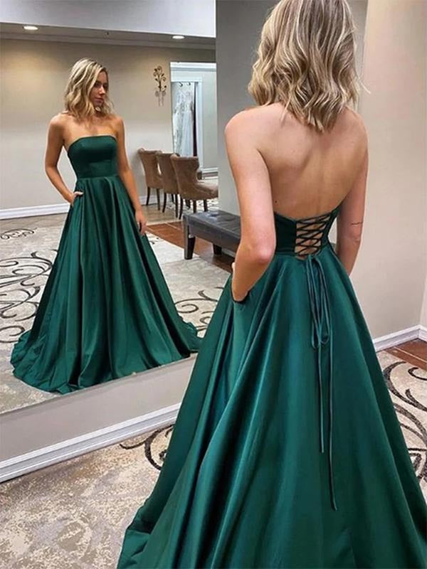 Strapless Dark Green Long Prom Dress Evening Dress, OL614 DaintyBridal Strapless Dark Green Long Prom Dress Evening Dress, OL614 DaintyBridal