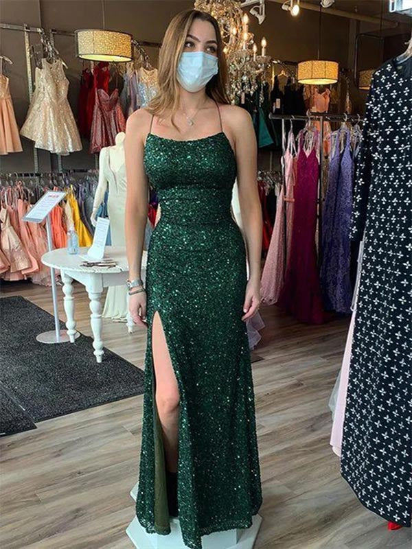 Spaghetti Straps Sequins Emerald Green Mermaid Prom Dress Evening Dres DaintyBridal Spaghetti Straps Sequins Emerald Green Mermaid Prom Dress Evening Dres DaintyBridal