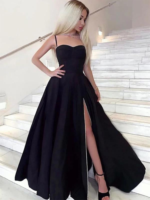 Elegant Spaghetti Straps A-line Long Prom Dress Evening Dress with Side Slit, OL621