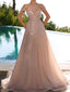 Sparkly Halter Off Shoulder Illusion Tulle Long Prom Dress, OL666