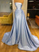 Elegant Sleeveless Light Blue Mermaid Pleats Prom Dress, OL672