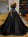 Black Sleeveless A-line Beaded Side Slit Prom Dress, OL673