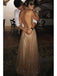 Sparkly Champagne Deep V-neck Tulle Long Prom Dress, OL683