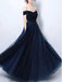 Off the Shoulder Dark Blue Tulle Prom Dress, OL685