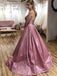 A-line Scoop Spaghetti Straps Sparkle Prom Evening Dress With Pockets, OL694
