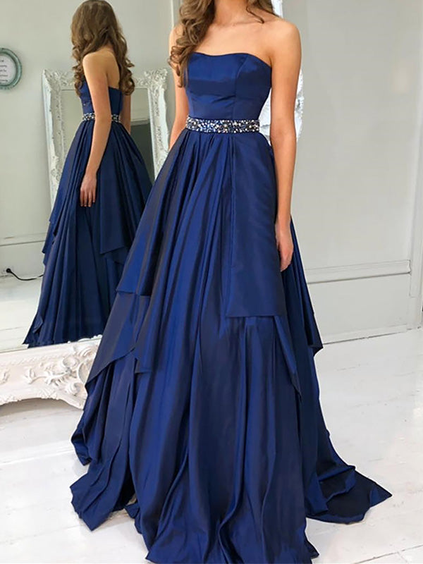 Elegant Royal Blue A-line Satin Long Prom Dress Evening Dress, OL711